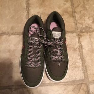 New women size 9 green with green and pink laces Levi sneakers